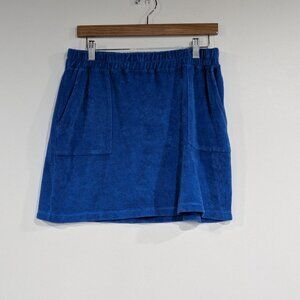 Monrow Terry Cloth Skirt with Elastic Waist Royal Blue Size Large